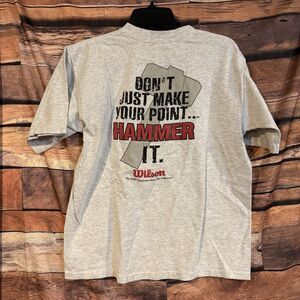 Vintage Wilson "Hammer It" T-Shirt Mens L Gray 90s Graphic USPTA Single Stitch